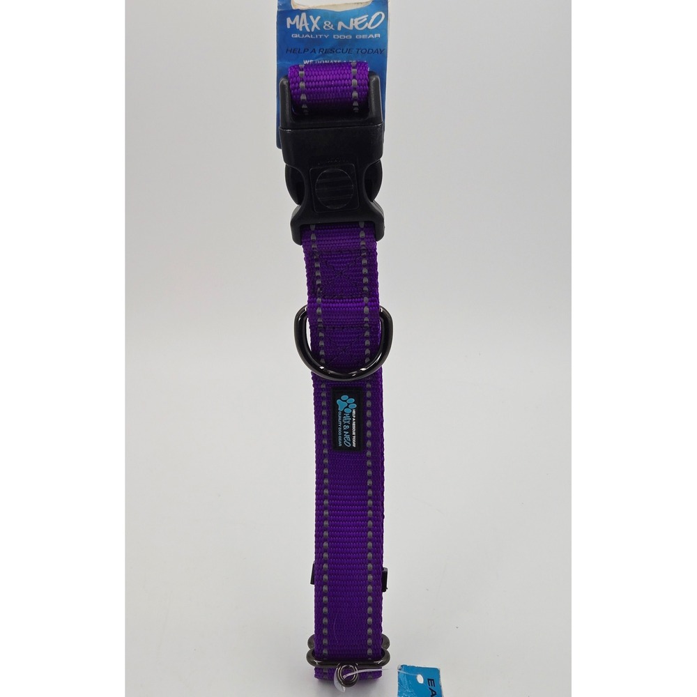 Max & Neo Neo Collar Purple Reflective Nylon Dog Collar Large 17-25in E14